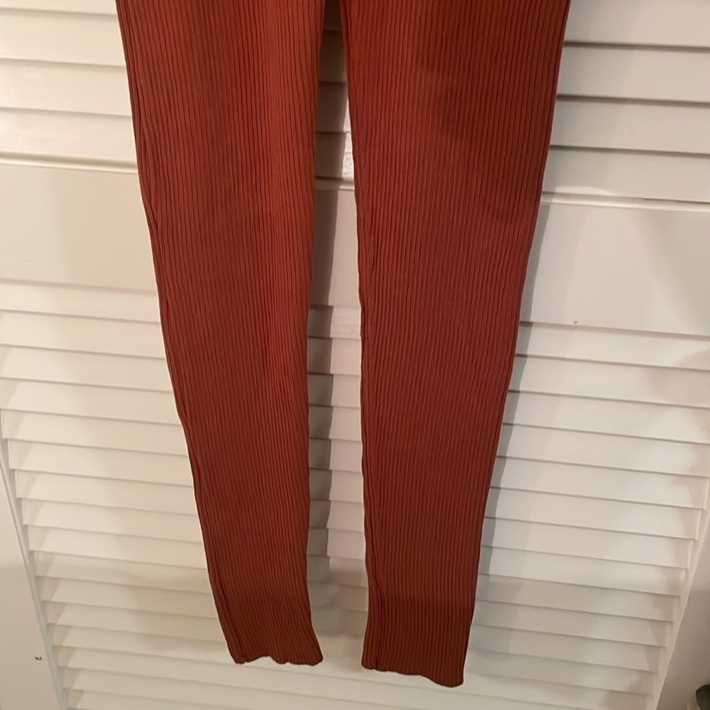 Knit RUST Fitted Zipper Ribbed Sweater Zip Front Onesie Jumpsuit - Picture 5 of 8